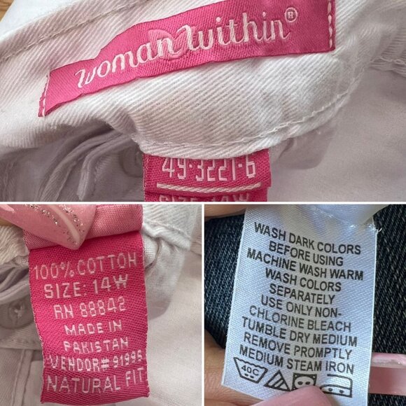 Woman Within Size 14W White Cropped Jeans Cotton Natural Fit Style - Picture 3 of 9